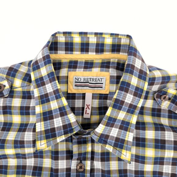 No Retreat Mens Multicolor Checkered Button Down Short Sleeve Shirt GUC- Size XL - Picture 3 of 12